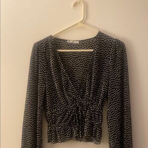 Zara Black and White Ruched Crop Blouse